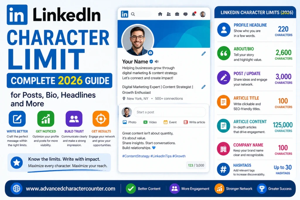 LinkedIn Character Limit Complete 2026 Guide for Posts, Bio, Headlines and More