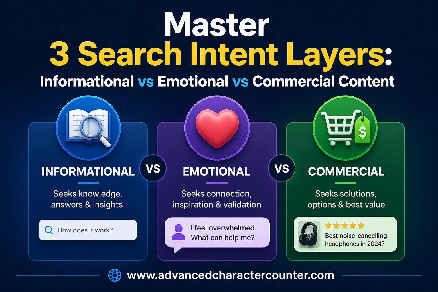Master 3 Search Intent Layers: Informational vs Emotional vs Commercial Content
